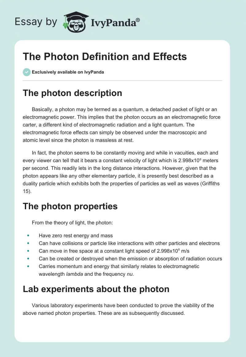 The Photon Definition and Effects. Page 1