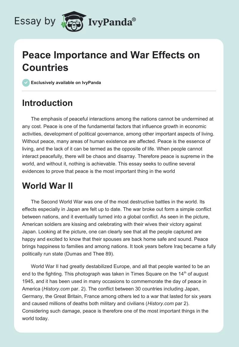 Peace Importance and War Effects on Countries. Page 1