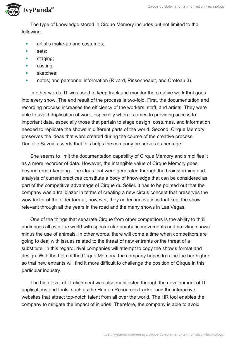 Cirque du Soleil and Its Information Technology. Page 2