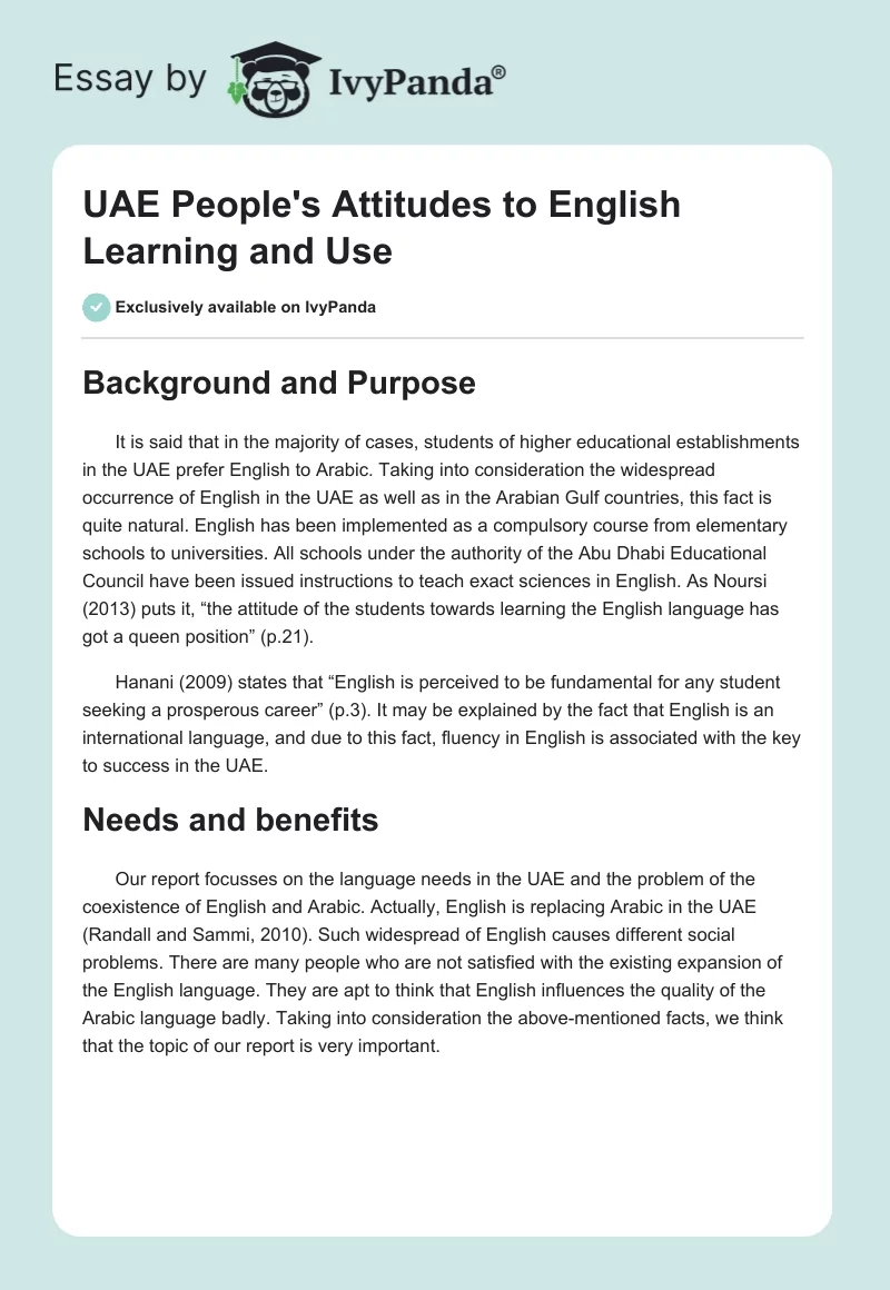 UAE People's Attitudes to English Learning and Use. Page 1