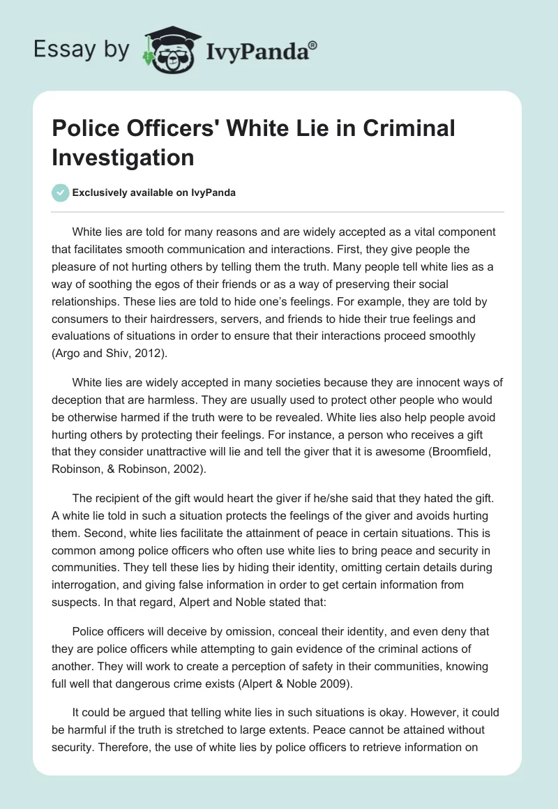 Police Officers' White Lie in Criminal Investigation. Page 1