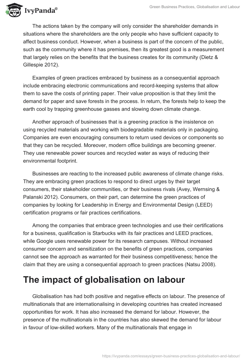Green Business Practices, Globalisation and Labour. Page 2