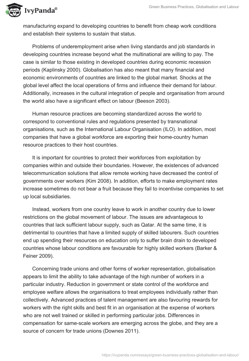 Green Business Practices, Globalisation and Labour. Page 3