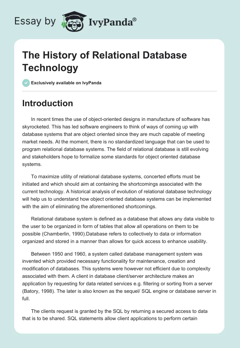 The History of Relational Database Technology. Page 1