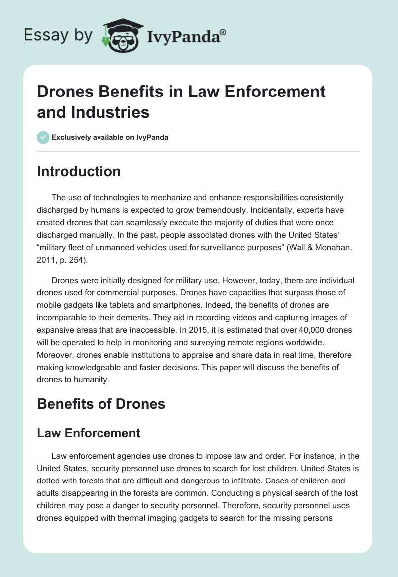 Drones Benefits in Law Enforcement and Industries. Page 1