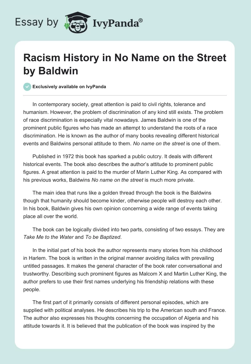 Racism History in No Name on the Street by Baldwin. Page 1