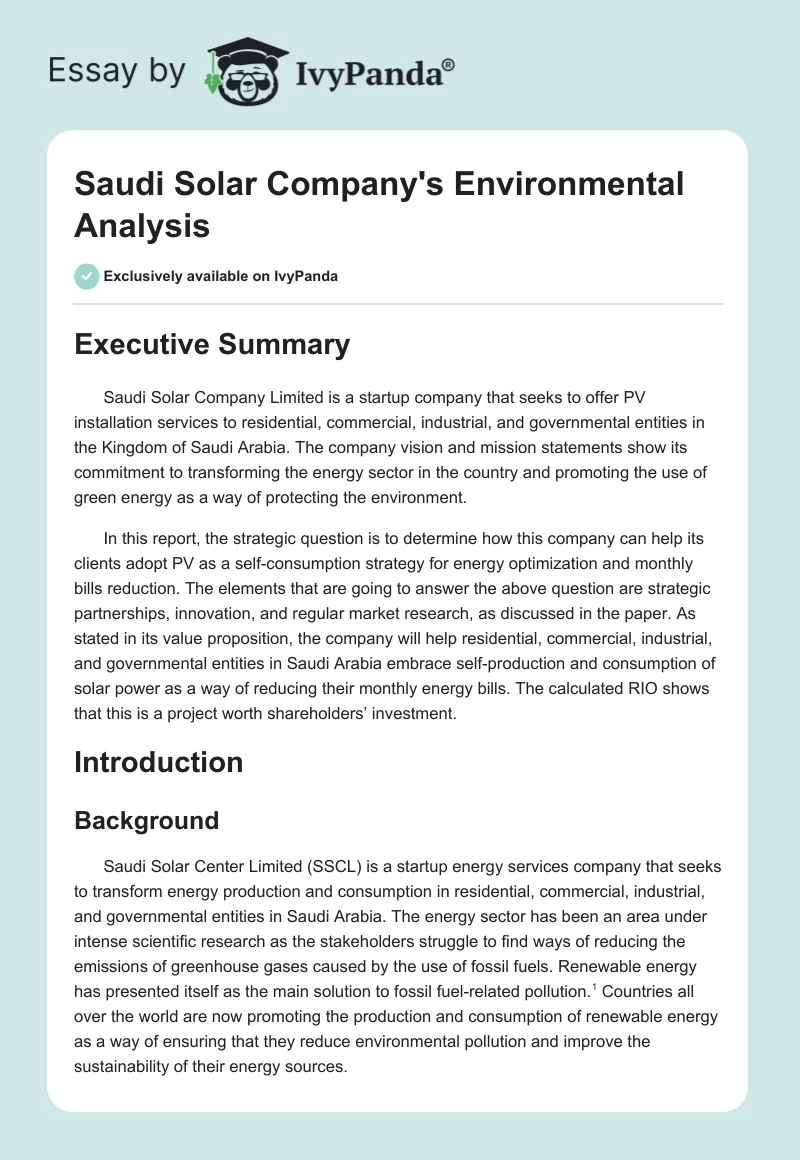 Saudi Solar Company's Environmental Analysis. Page 1