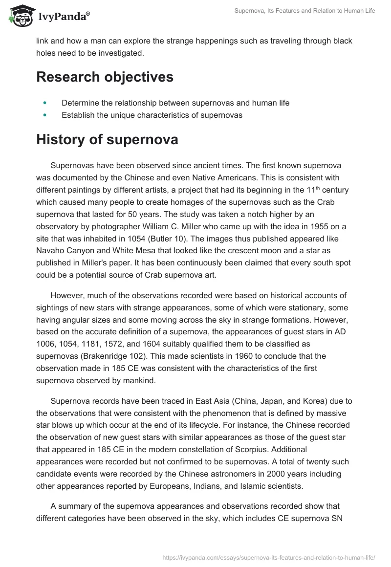 Supernova, Its Features and Relation to Human Life. Page 4