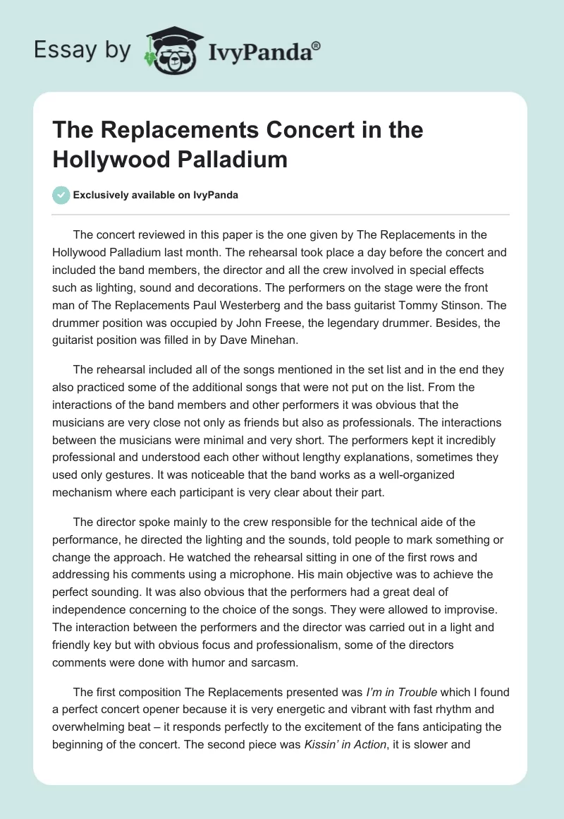 The Replacements Concert in the Hollywood Palladium. Page 1