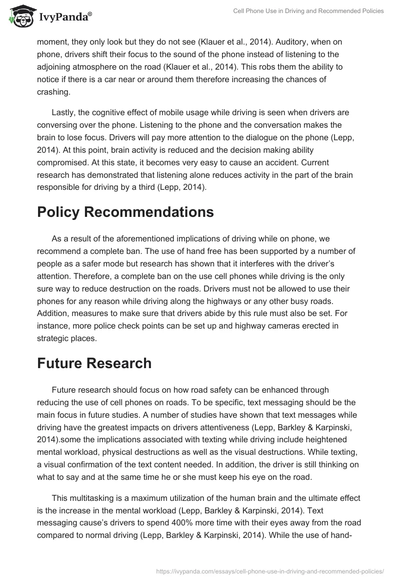 Cell Phone Use in Driving and Recommended Policies. Page 2