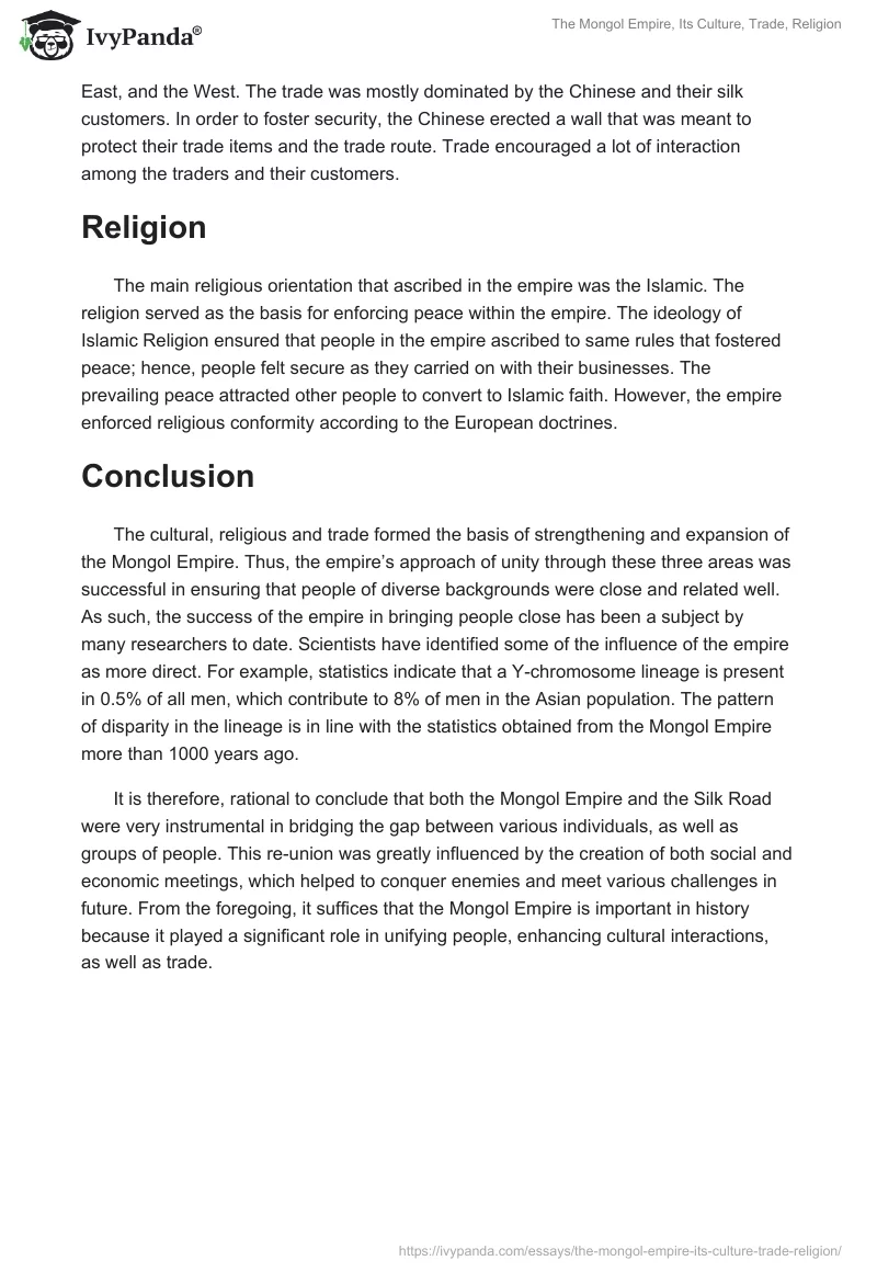 The Mongol Empire, Its Culture, Trade, Religion. Page 2