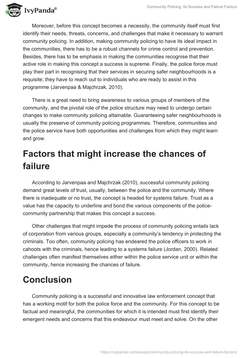 Community Policing, Its Success and Failure Factors. Page 2
