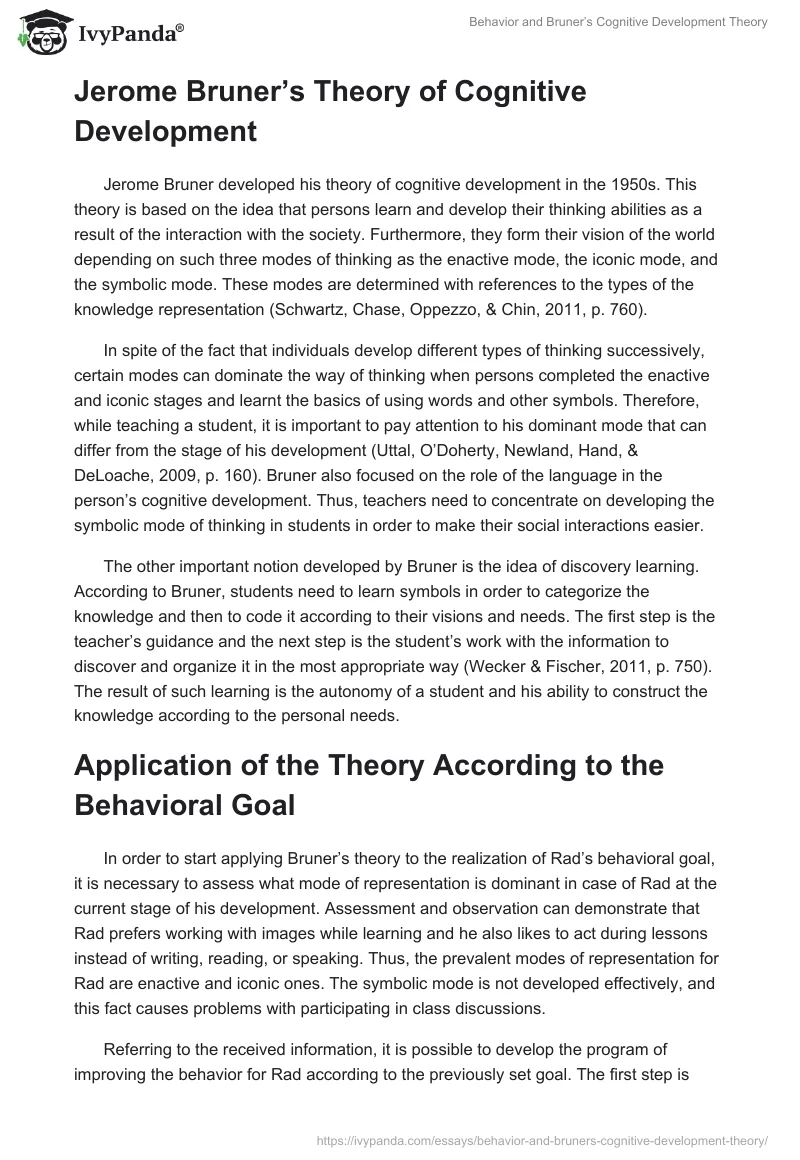 Behavior and Bruner’s Cognitive Development Theory. Page 2