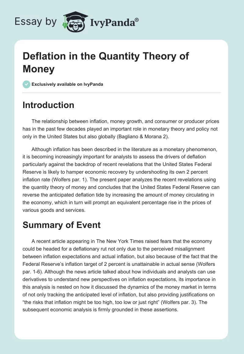 Deflation in the Quantity Theory of Money. Page 1