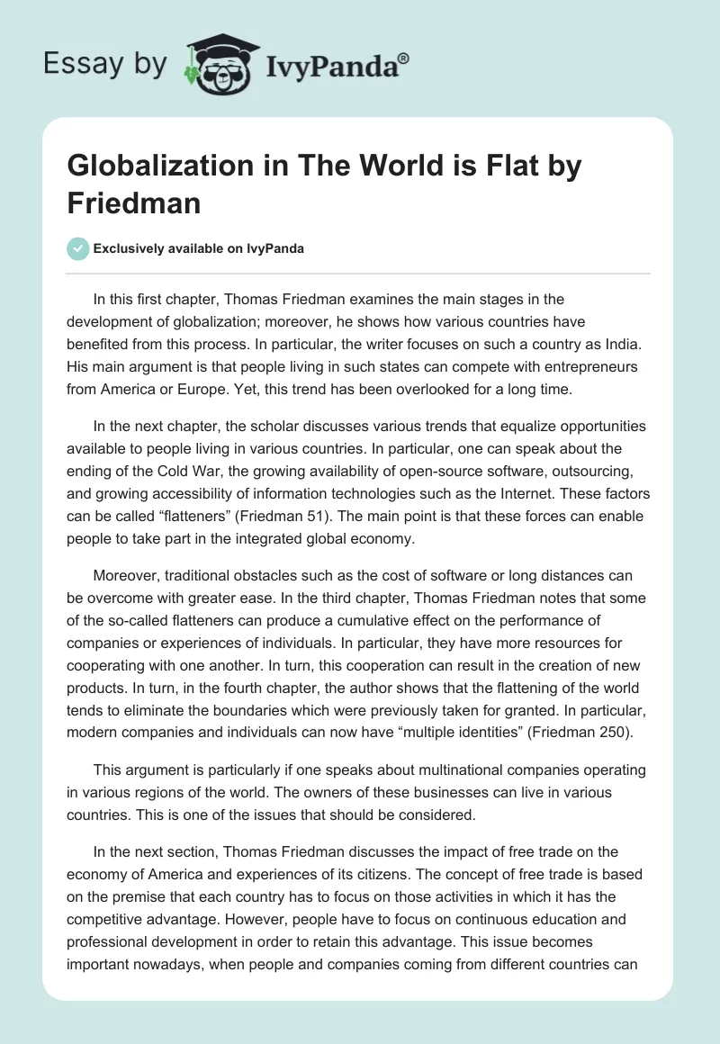 Globalization in "The World is Flat" by Friedman. Page 1