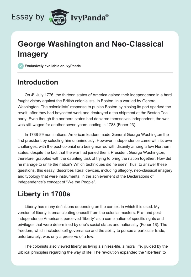 George Washington and Neo-Classical Imagery. Page 1