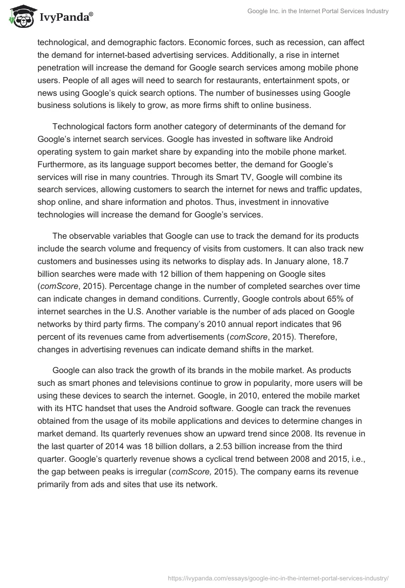 Google Inc. in the Internet Portal Services Industry. Page 3