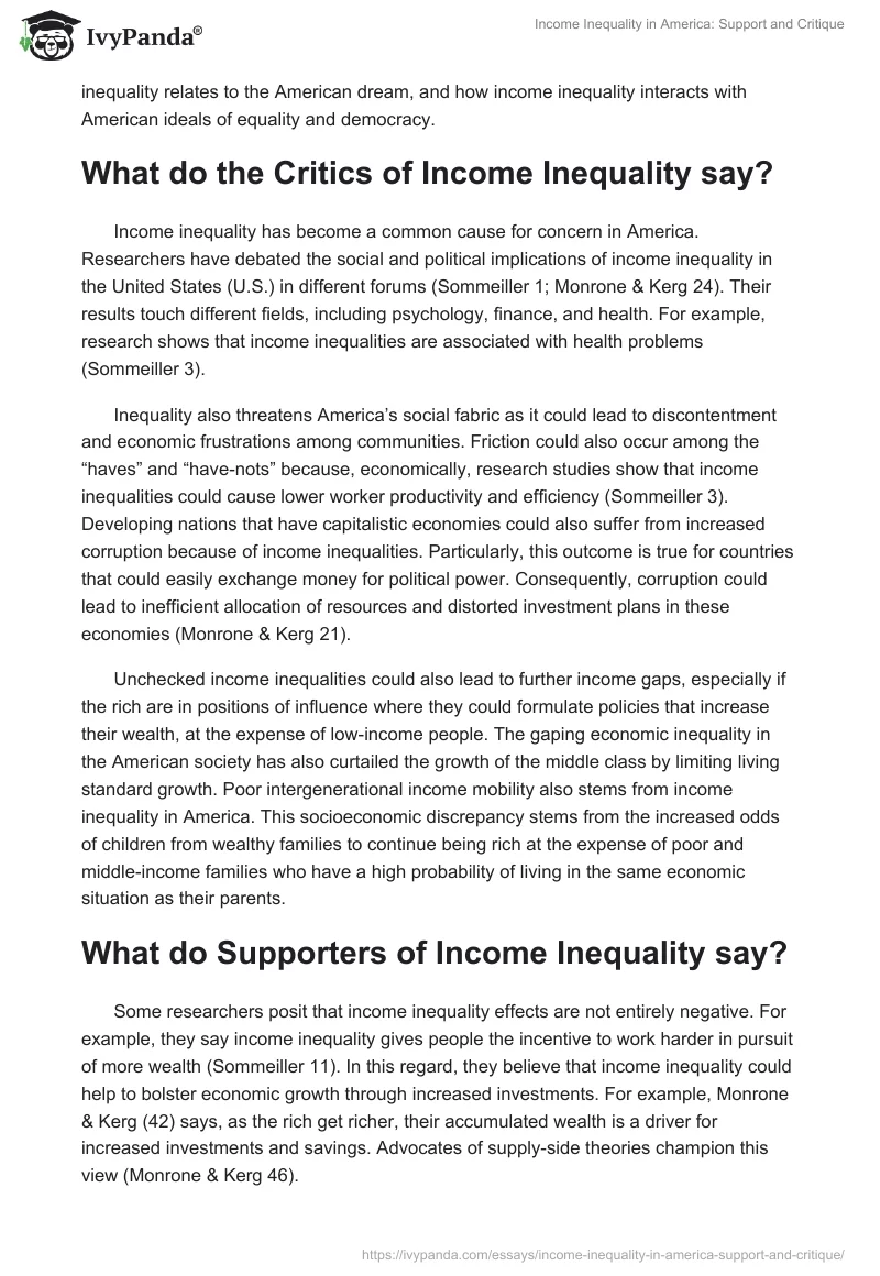 Income Inequality in America: Support and Critique. Page 2