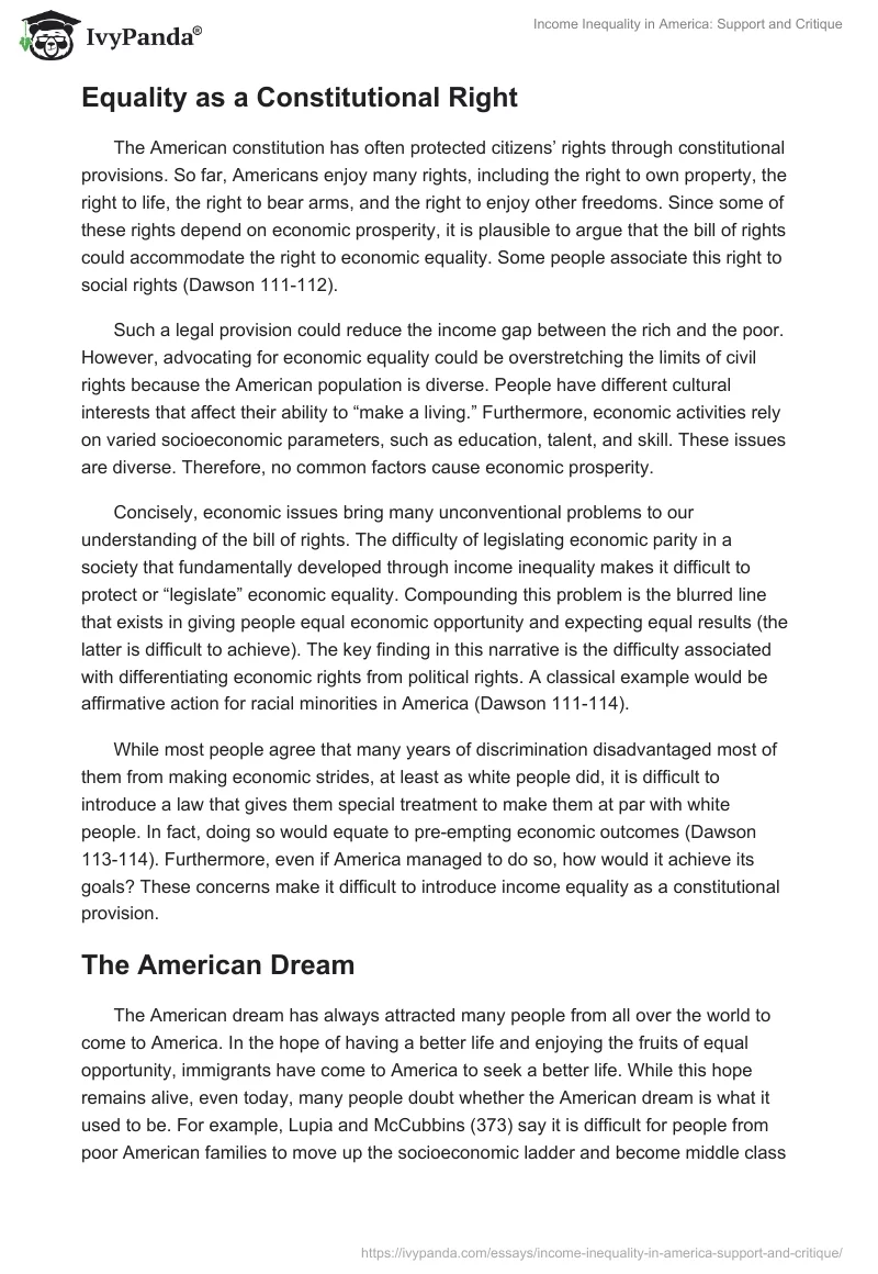 Income Inequality in America: Support and Critique. Page 4