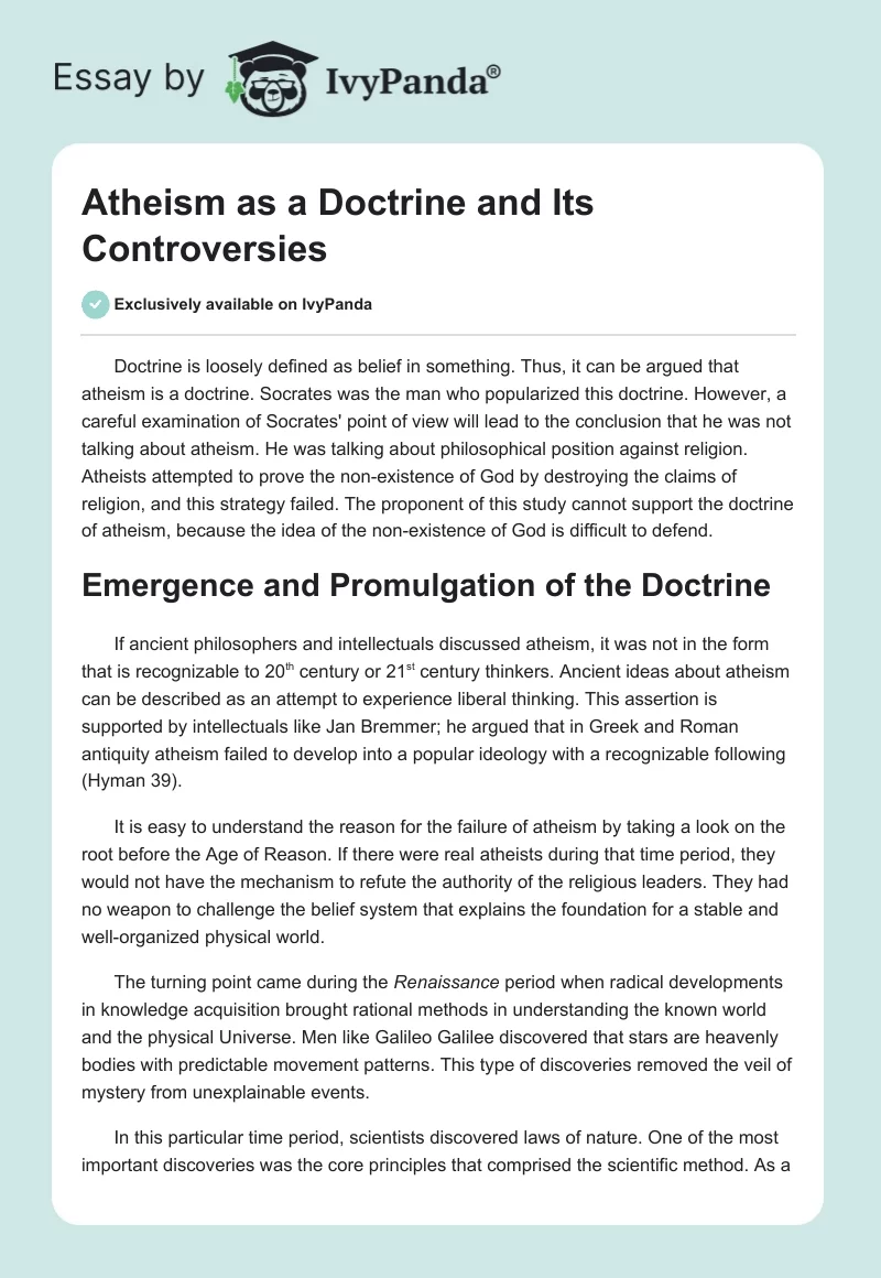 Atheism as a Doctrine and Its Controversies. Page 1
