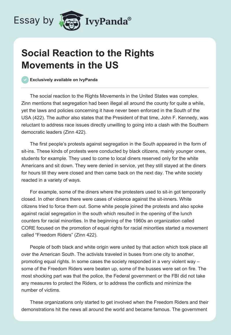Social Reaction to the Rights Movements in the US. Page 1
