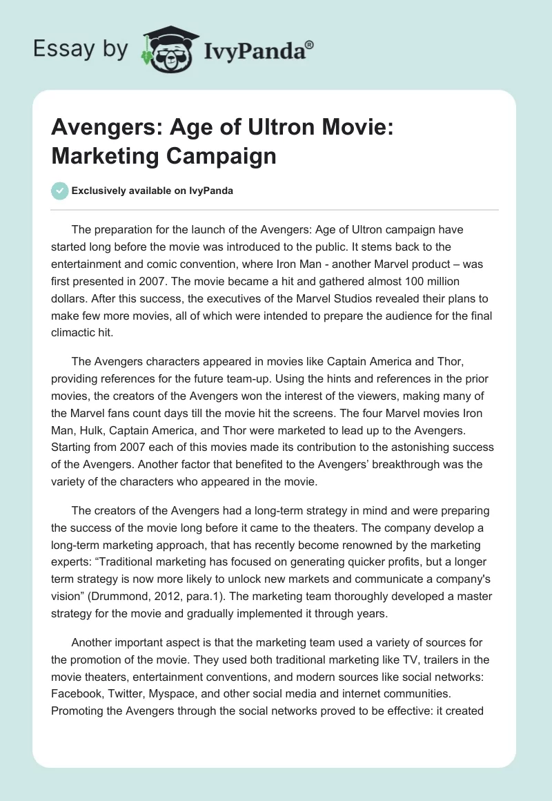 Avengers: Age of Ultron Movie: Marketing Campaign. Page 1