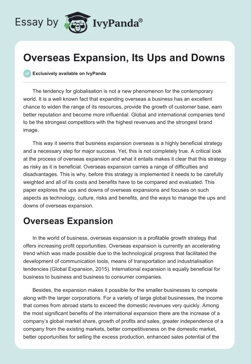 Overseas Expansion, Its Ups and Downs. Page 1