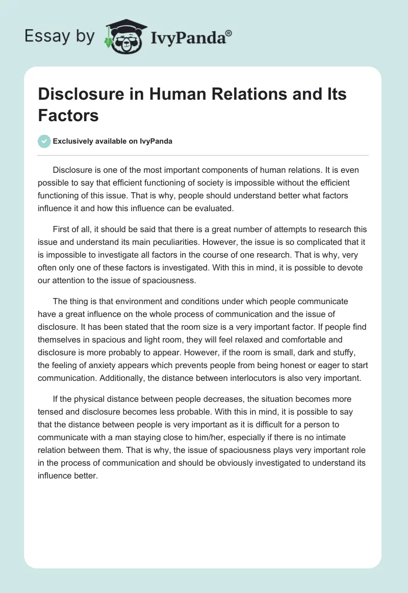 Disclosure in Human Relations and Its Factors. Page 1