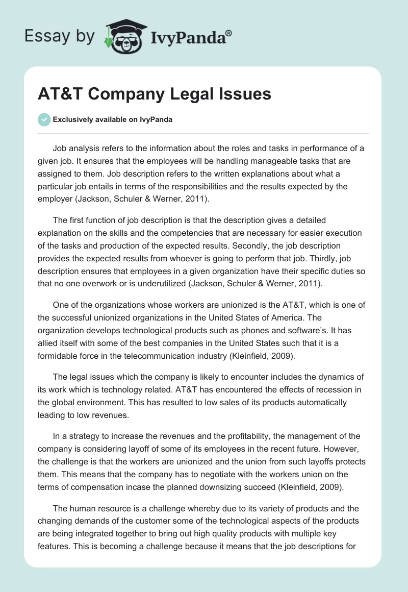 AT&T Company Legal Issues. Page 1