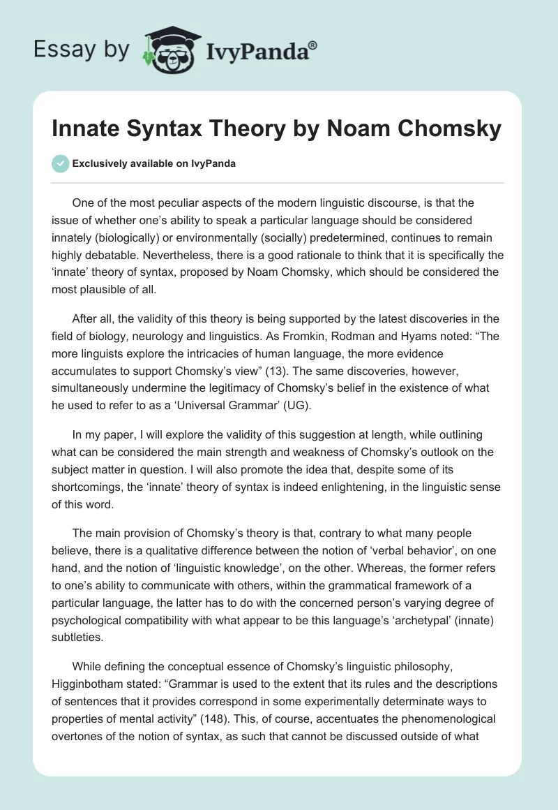 Innate Syntax Theory by Noam Chomsky. Page 1