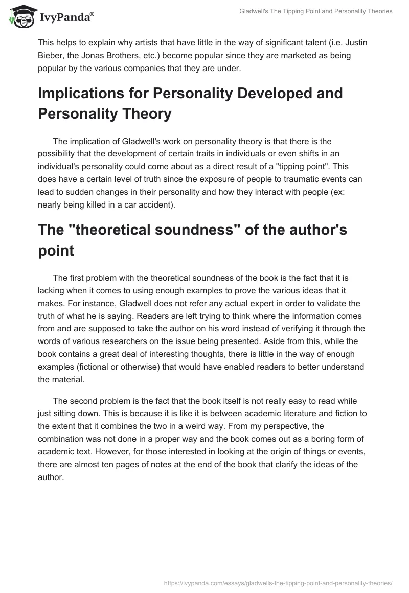 Gladwell's "The Tipping Point" and Personality Theories. Page 3