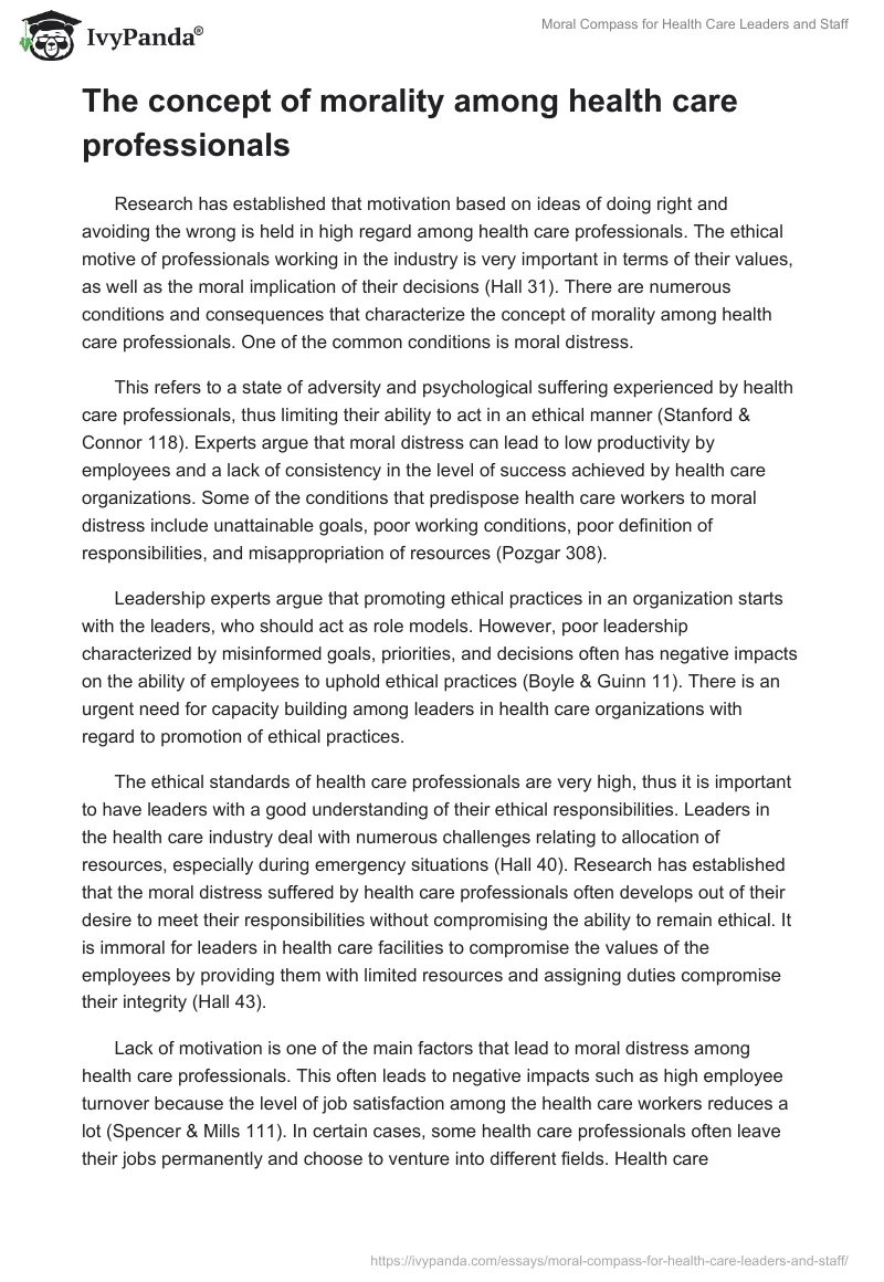 Moral Compass for Health Care Leaders and Staff. Page 2