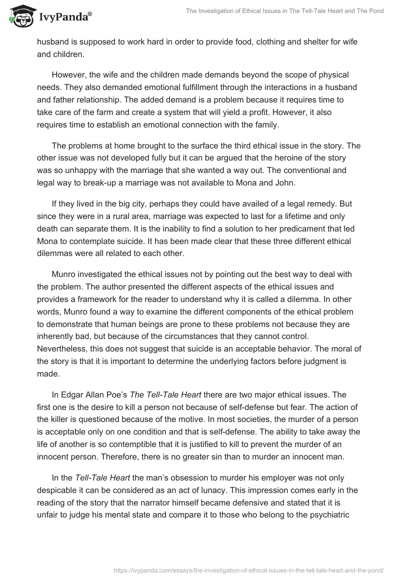 The Investigation of Ethical Issues in The Tell-Tale Heart and The Pond. Page 2