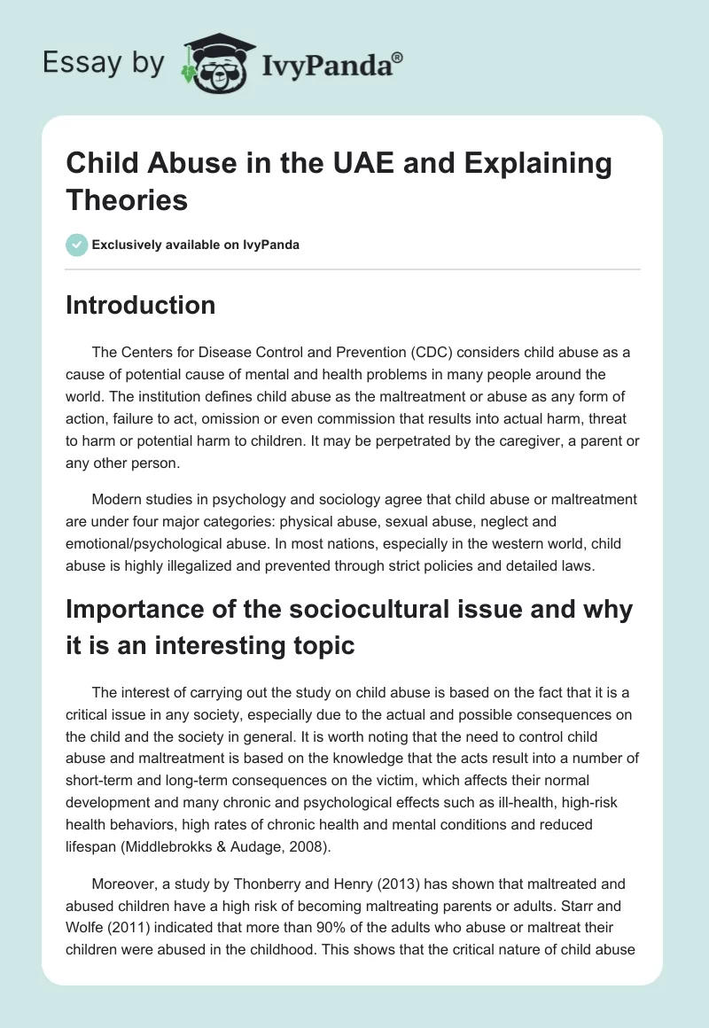 Child Abuse in the UAE and Explaining Theories. Page 1