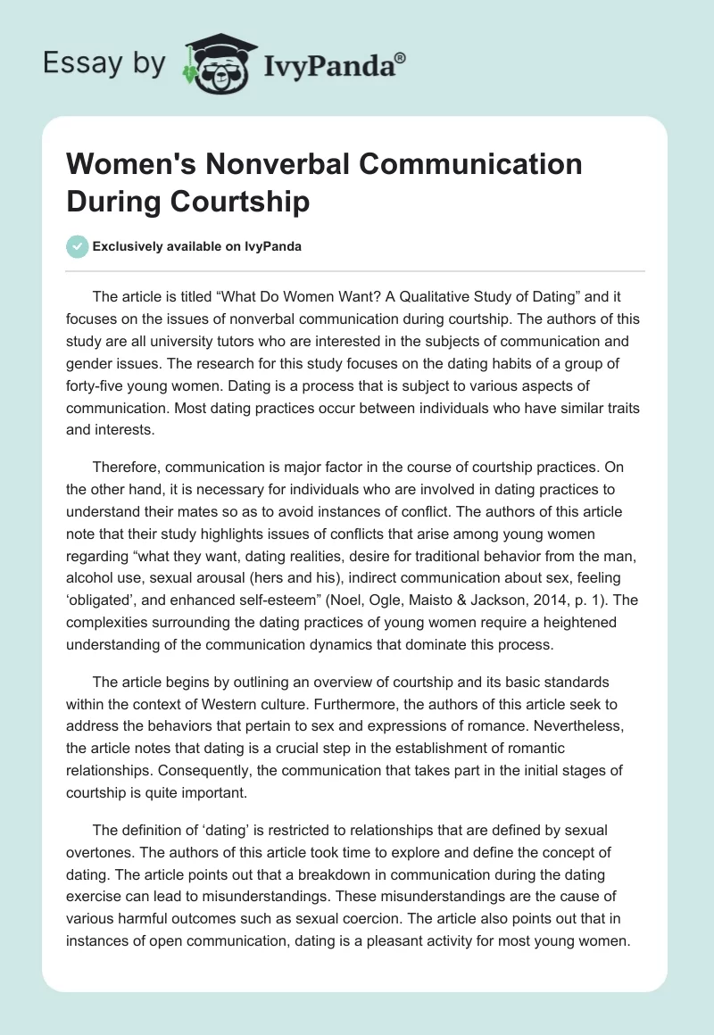 Women's Nonverbal Communication During Courtship. Page 1