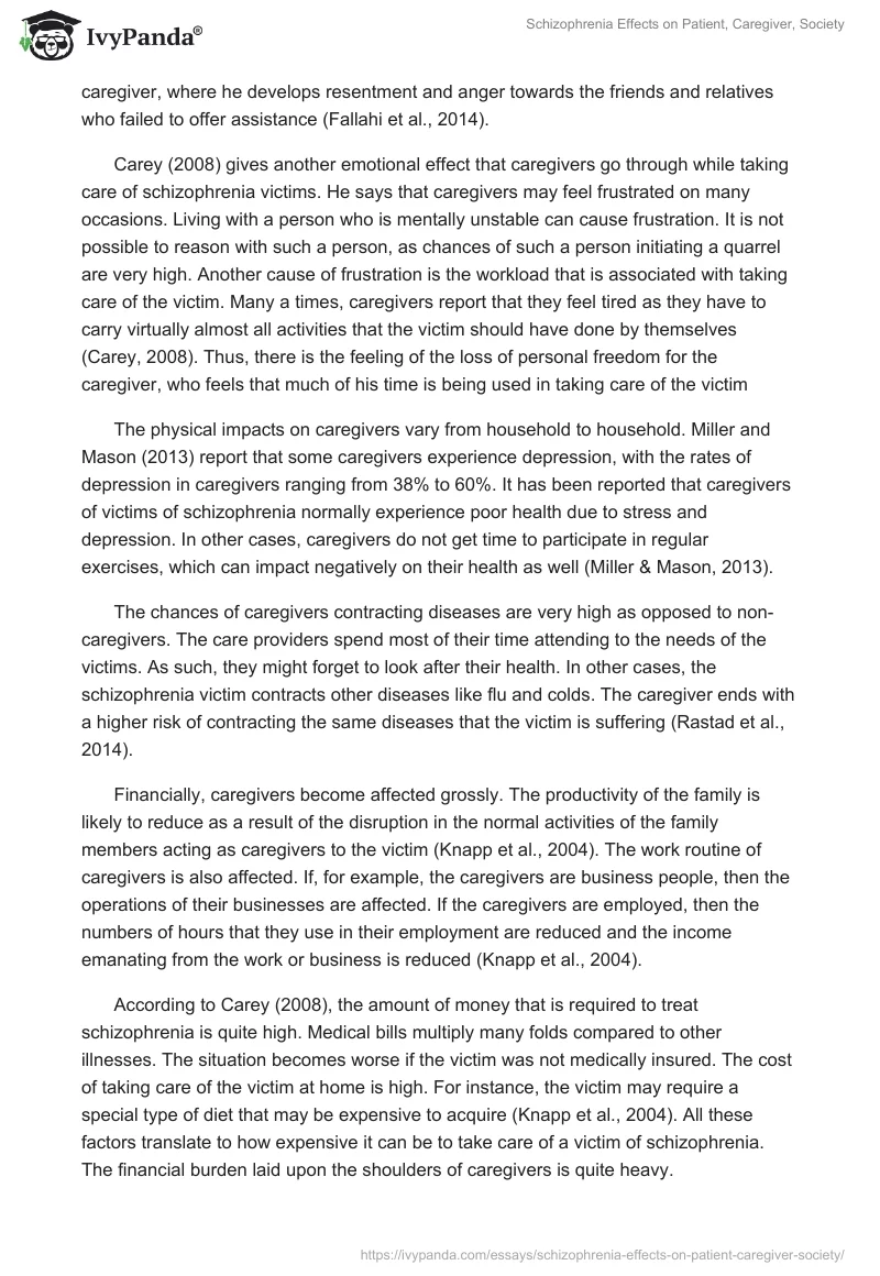 Schizophrenia Effects on Patient, Caregiver, Society. Page 4