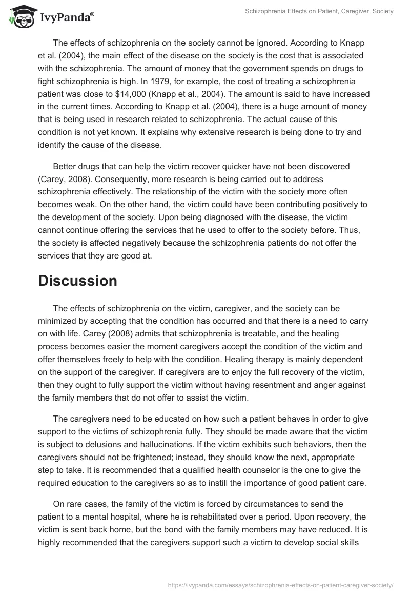 Schizophrenia Effects on Patient, Caregiver, Society. Page 5