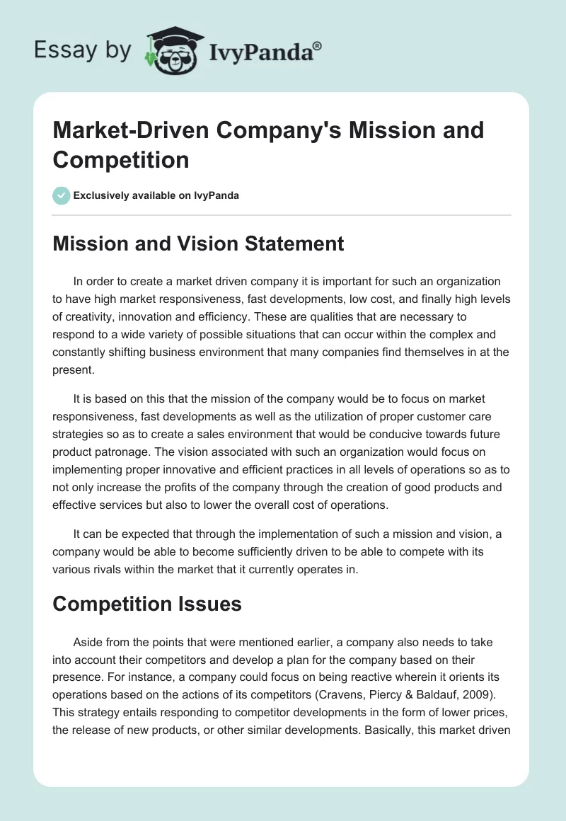 Market-Driven Company's Mission and Competition. Page 1