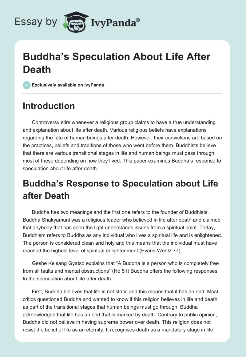 Buddha’s Speculation About Life After Death. Page 1
