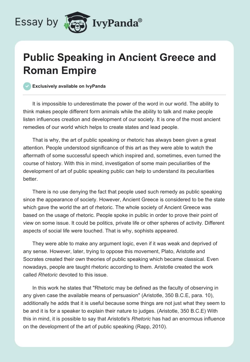 Public Speaking in Ancient Greece and Roman Empire. Page 1