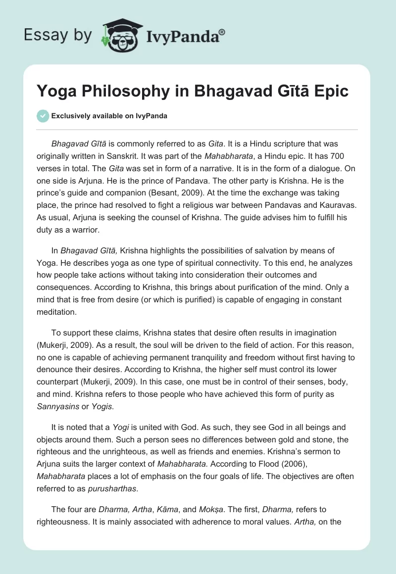 Yoga Philosophy in Bhagavad Gītā Epic. Page 1
