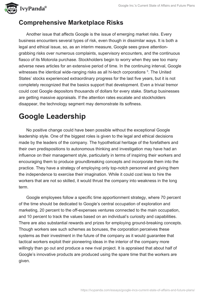 Google Inc.'s Current State of Affairs and Future Plans. Page 4