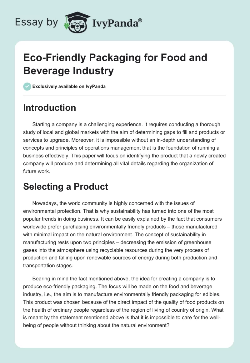 Eco-Friendly Packaging for Food and Beverage Industry. Page 1