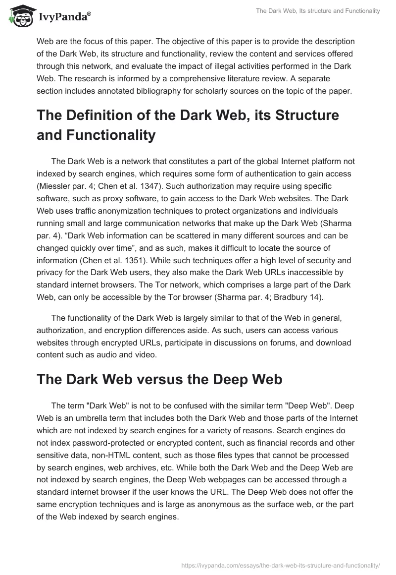 The Dark Web, Its Structure and Functionality. Page 2