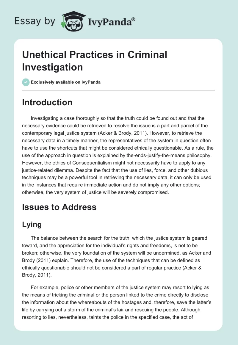 Unethical Practices in Criminal Investigation. Page 1