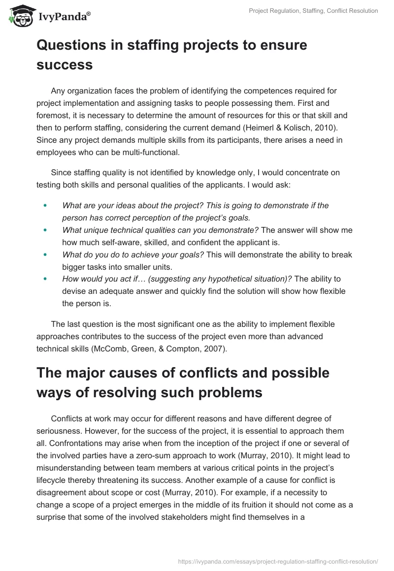 Project Regulation, Staffing, Conflict Resolution. Page 3