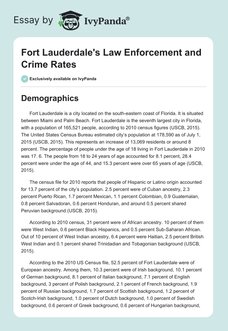 Fort Lauderdale's Law Enforcement and Crime Rates. Page 1