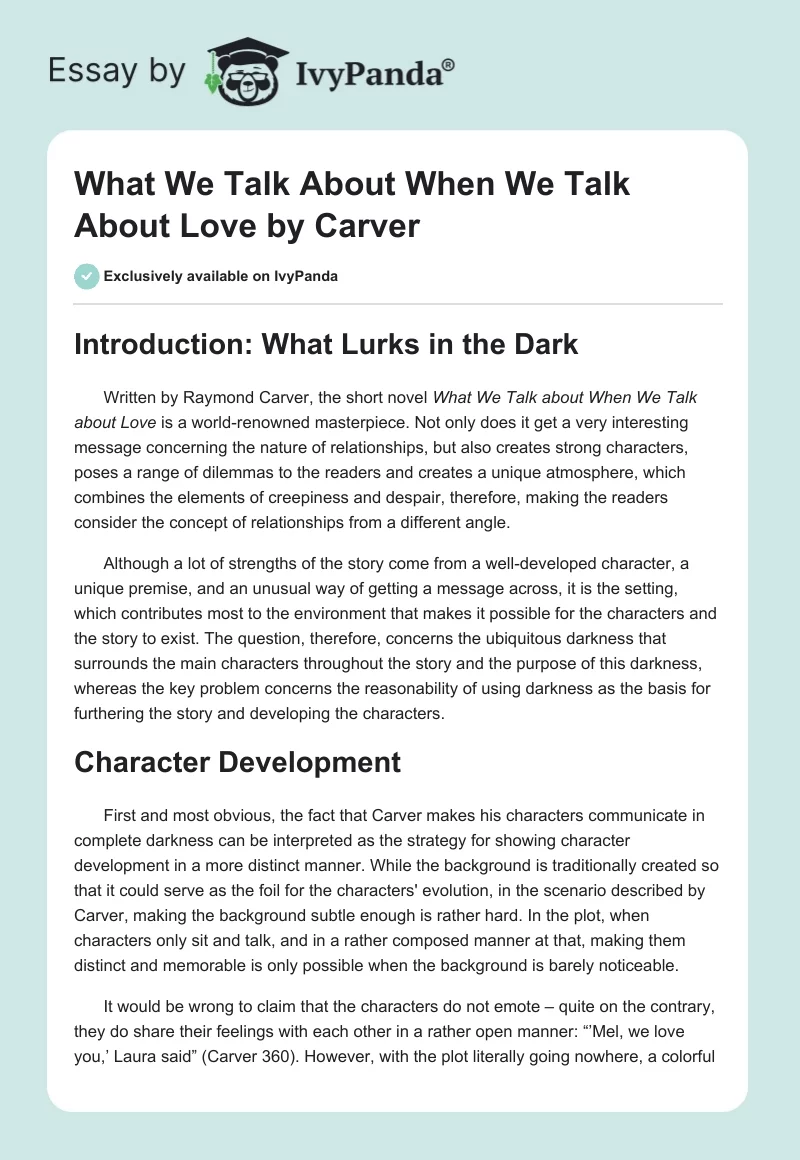 What We Talk About When We Talk About Love by Carver. Page 1