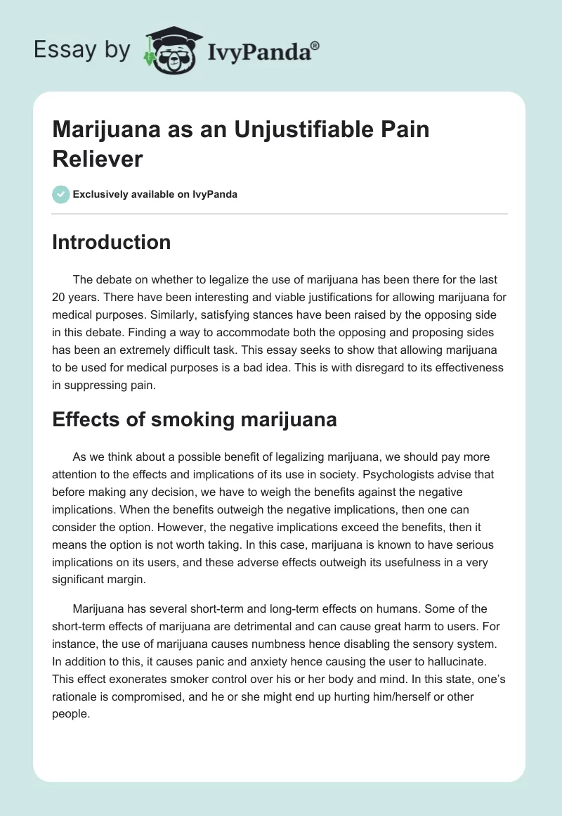 Marijuana as an Unjustifiable Pain Reliever. Page 1