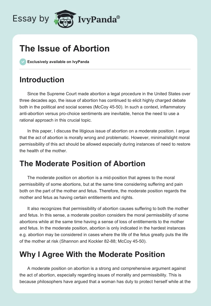 The Issue of Abortion. Page 1